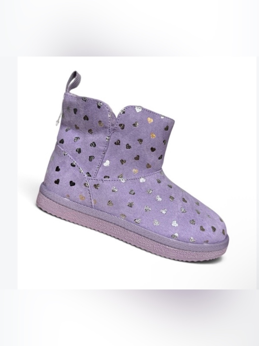 Harper Canyon Purple Heart-Print Cozy Ankle Slippers